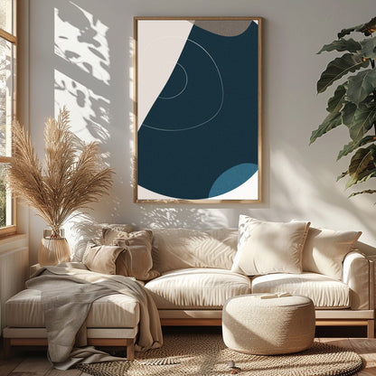 This captivating piece of abstract art beautifully balances geometric shapes with a soothing color for Sitting Area