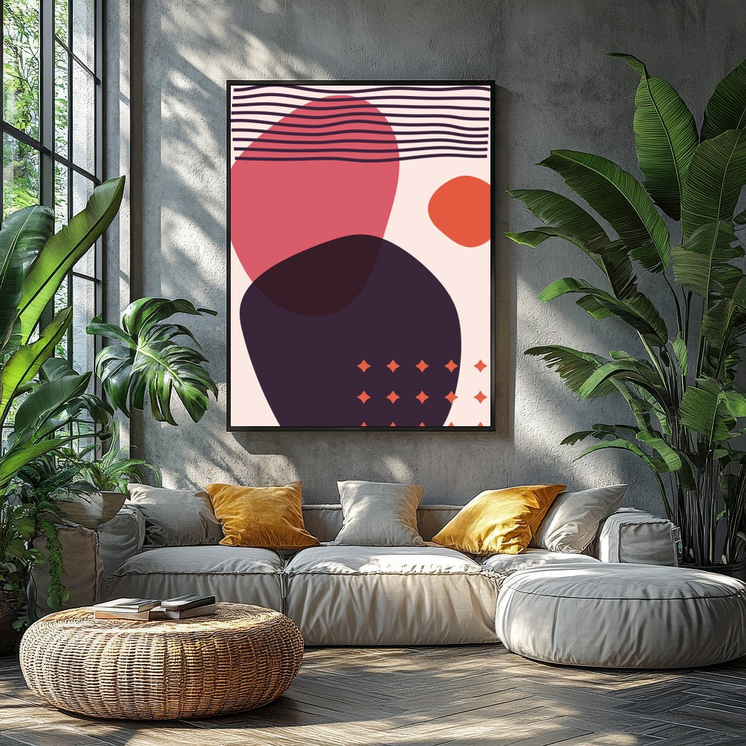 Discover the captivating balance of bold shapes and subtle hues in this modern abstract wall art. for Balcony