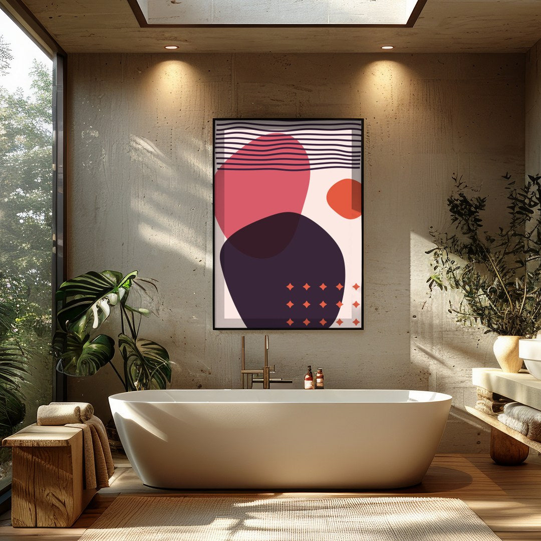 Discover the captivating balance of bold shapes and subtle hues in this modern abstract wall art. for Bathroom