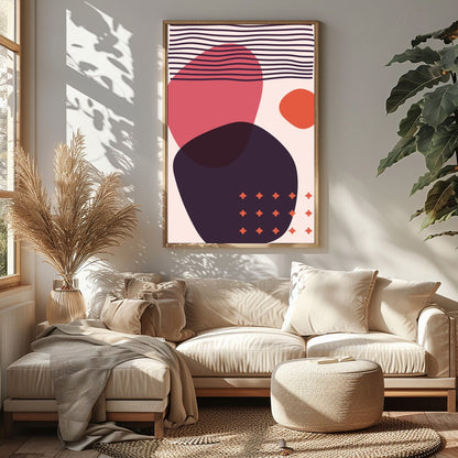 Discover the captivating balance of bold shapes and subtle hues in this modern abstract wall art. for Sitting Area