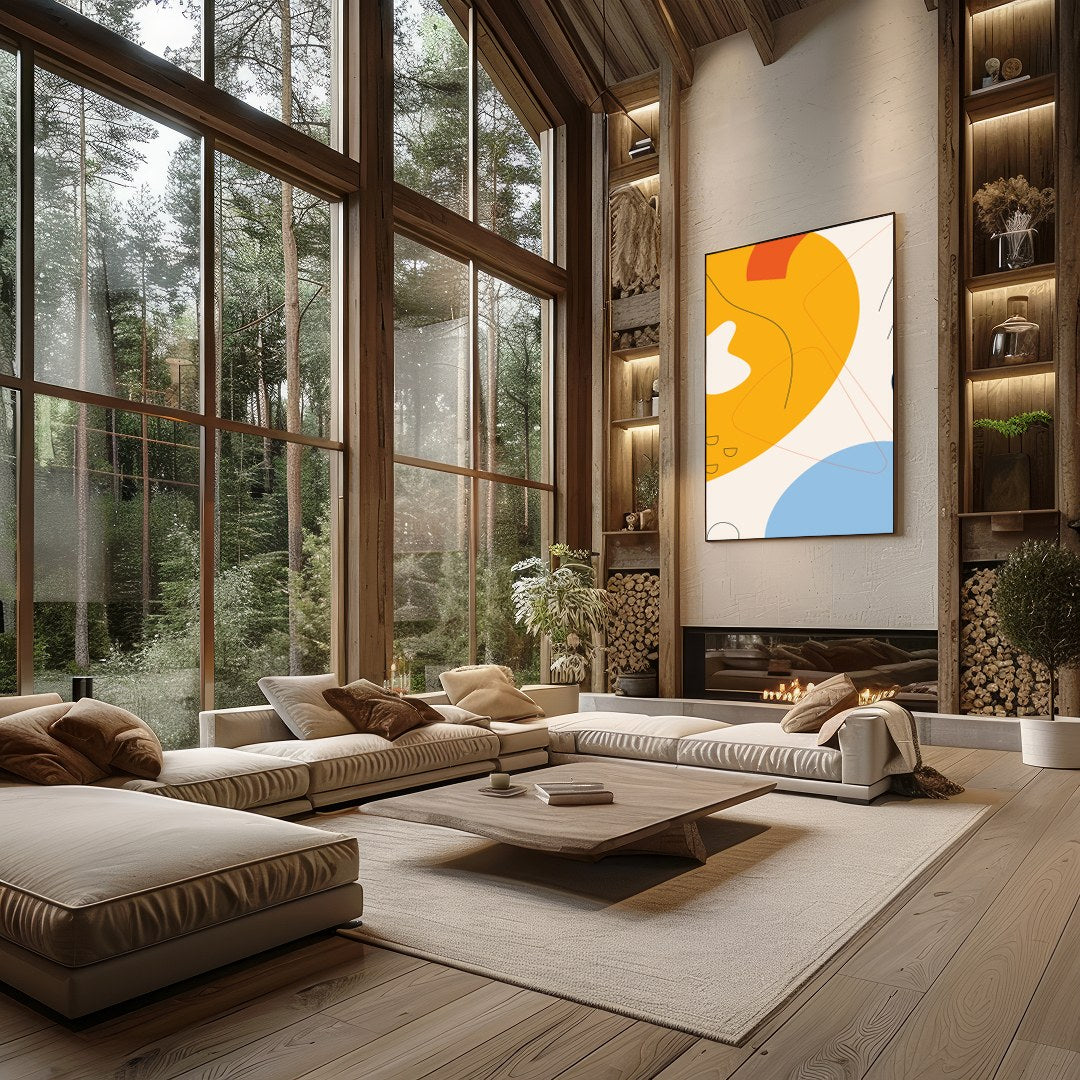 Dive into a world of vibrant abstraction with this captivating piece. Featuring bold geometric for Living Room