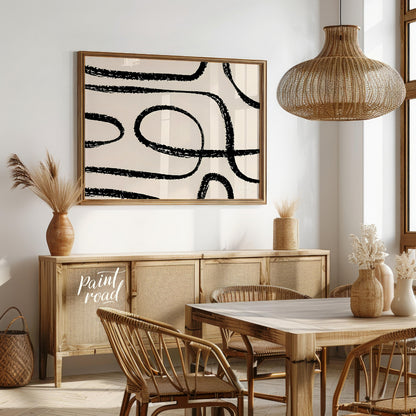 "This artwork, ""Abstract Line No. 5"" by Miuus Studio, features a series of bold, black, hand-draw… for dining room