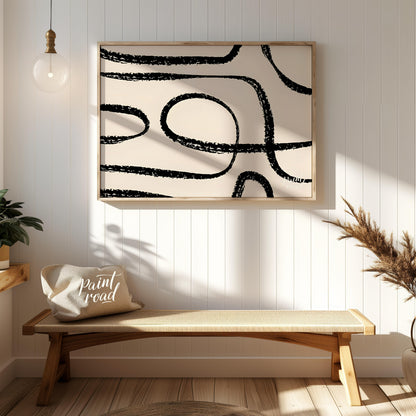 "This artwork, ""Abstract Line No. 5"" by Miuus Studio, features a series of bold, black, hand-draw… for entryway