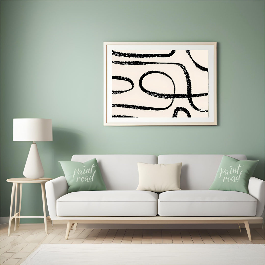 "This artwork, ""Abstract Line No. 5"" by Miuus Studio, features a series of bold, black, hand-draw… for living room