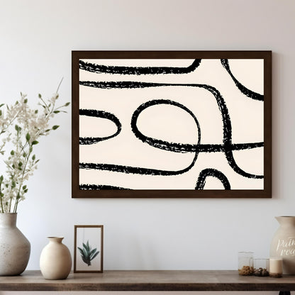 "This artwork, ""Abstract Line No. 5"" by Miuus Studio, features a series of bold, black, hand-draw… for living room