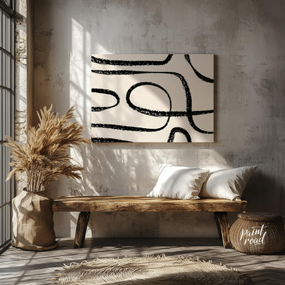 "This artwork, ""Abstract Line No. 5"" by Miuus Studio, features a series of bold, black, hand-draw… for living room