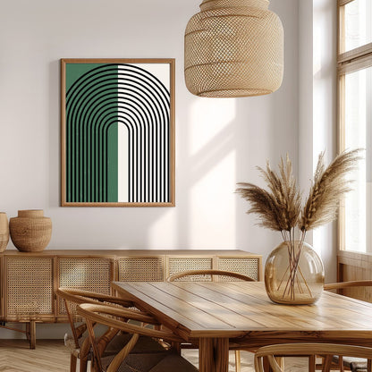 This striking artwork features an elegant arch pattern with bold black lines set against a for Extra Kitchen