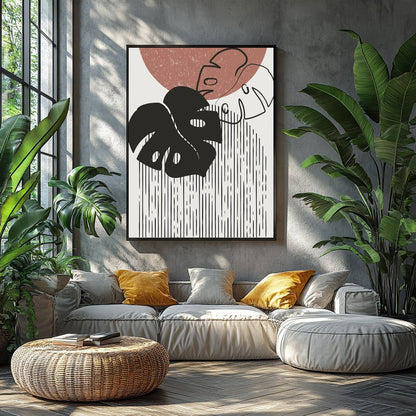 Elevate your space with this modern abstract artwork featuring a stylized monstera leaf design. The for Balcony