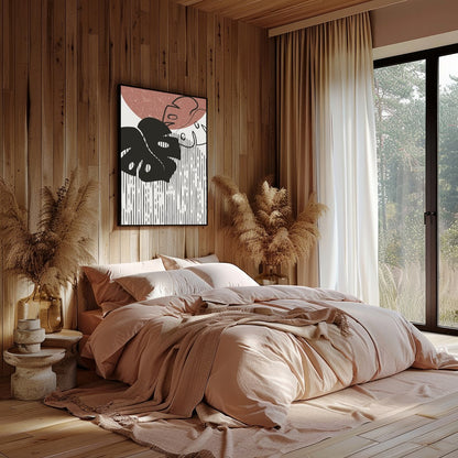 Elevate your space with this modern abstract artwork featuring a stylized monstera leaf design. The for Bedroom