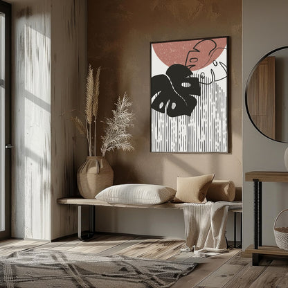 Elevate your space with this modern abstract artwork featuring a stylized monstera leaf design. The for decor