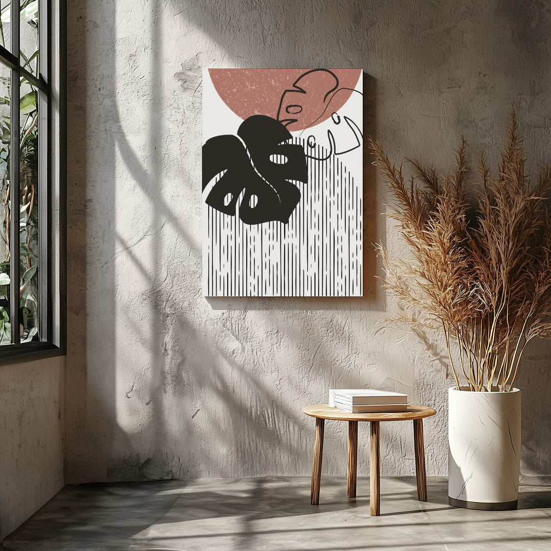 Elevate your space with this modern abstract artwork featuring a stylized monstera leaf design. The for Entrance