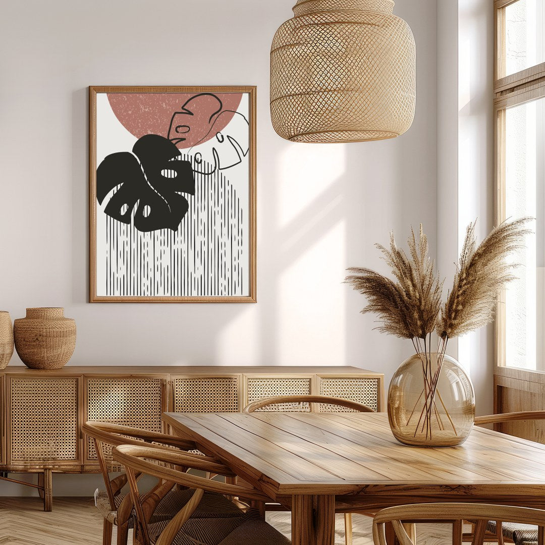 Elevate your space with this modern abstract artwork featuring a stylized monstera leaf design. The for Extra Kitchen