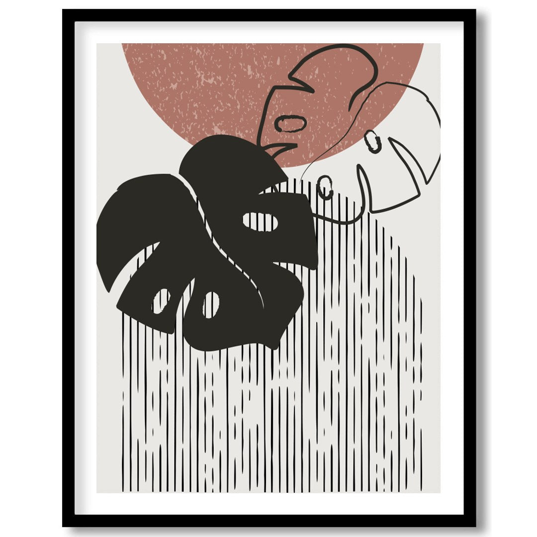 Elevate your space with this modern abstract artwork featuring a stylized monstera leaf design. The for place