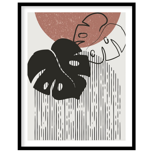 Elevate your space with this modern abstract artwork featuring a stylized monstera leaf design. The for place