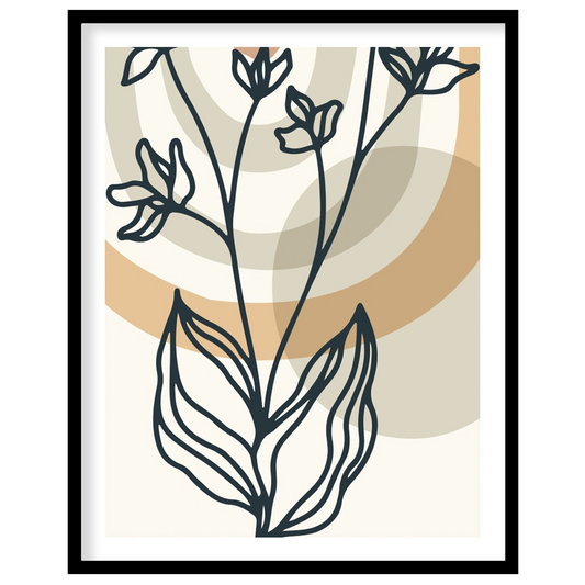 This elegant artwork features a minimalist botanical line drawing set against a backdrop of for office