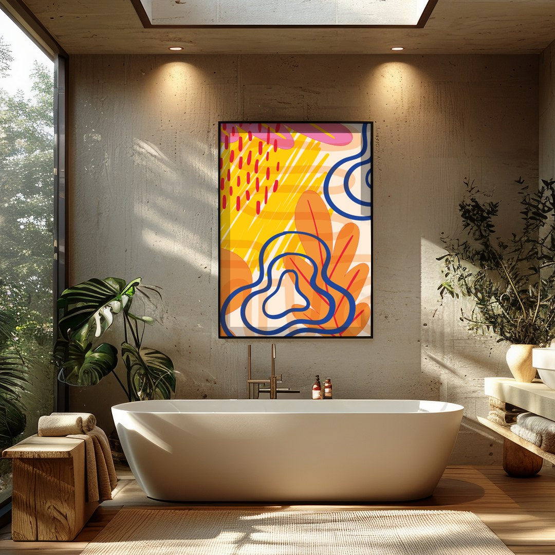 Dive into a vibrant world with this compelling piece that captures the essence of modern abstract for Bathroom