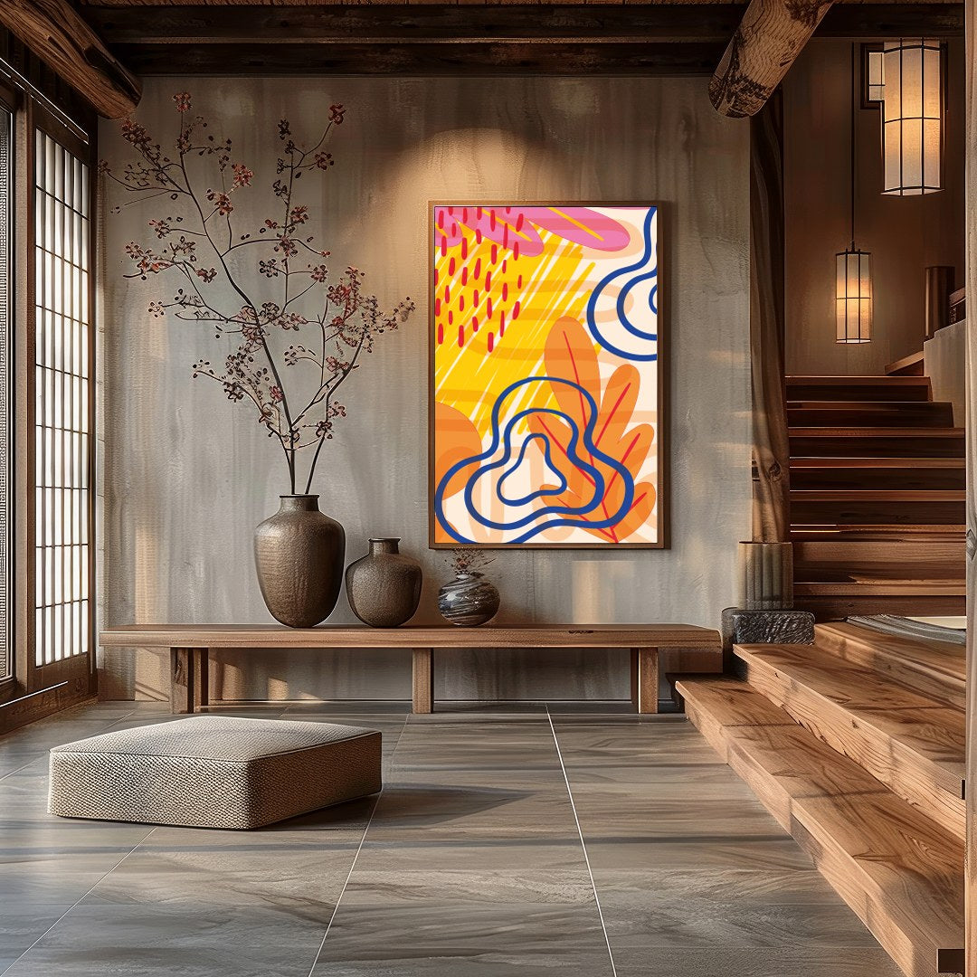 Dive into a vibrant world with this compelling piece that captures the essence of modern abstract for Hall