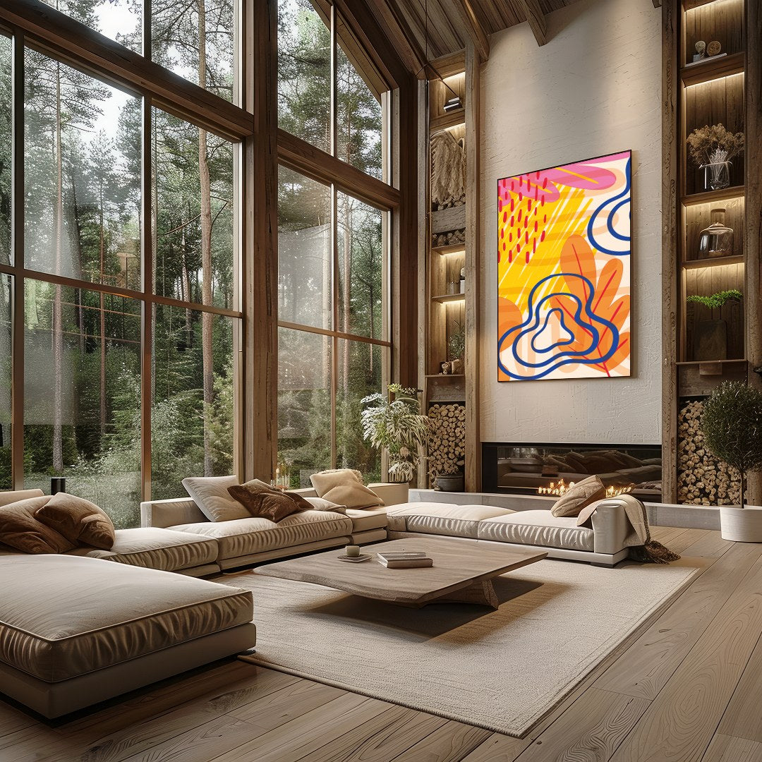 Dive into a vibrant world with this compelling piece that captures the essence of modern abstract for Living Room