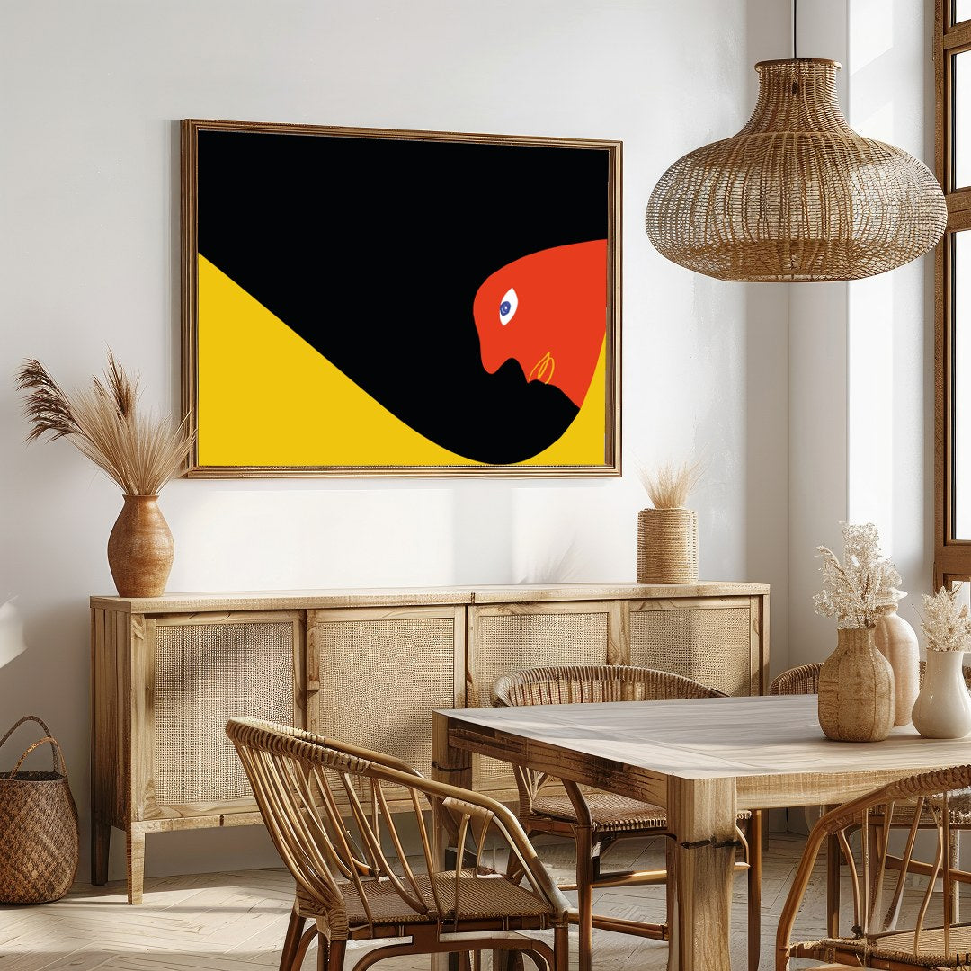 This captivating abstract artwork features a striking serpent-like form in bold, contrasting for Dining