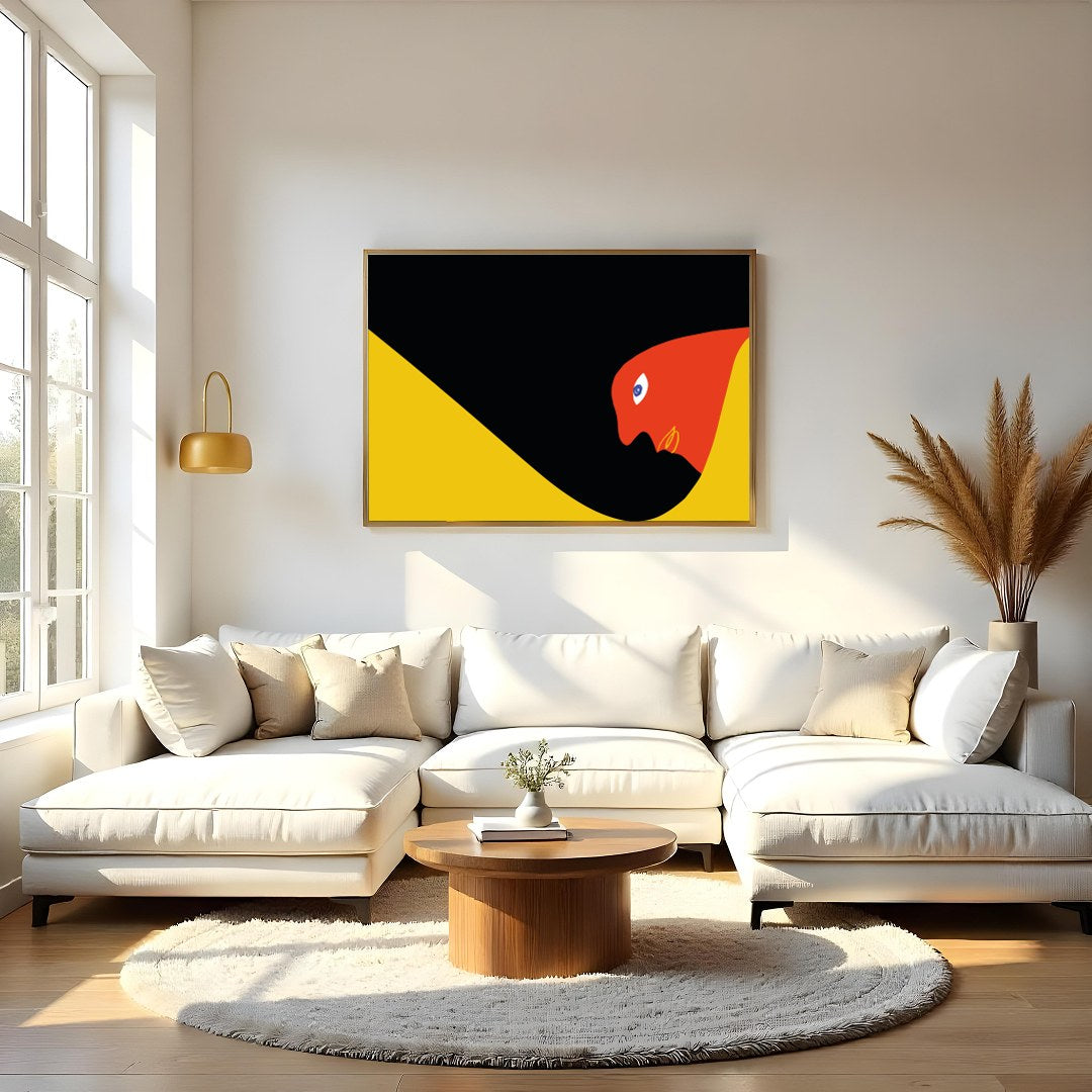 This captivating abstract artwork features a striking serpent-like form in bold, contrasting for Living Room
