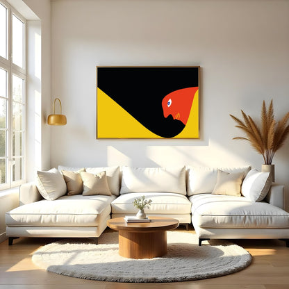 This captivating abstract artwork features a striking serpent-like form in bold, contrasting for Living Room
