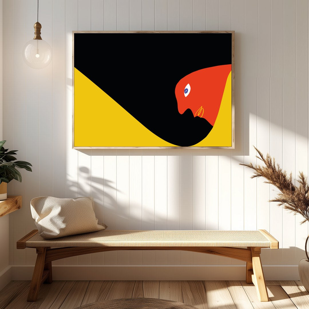 This captivating abstract artwork features a striking serpent-like form in bold, contrasting for Hallway
