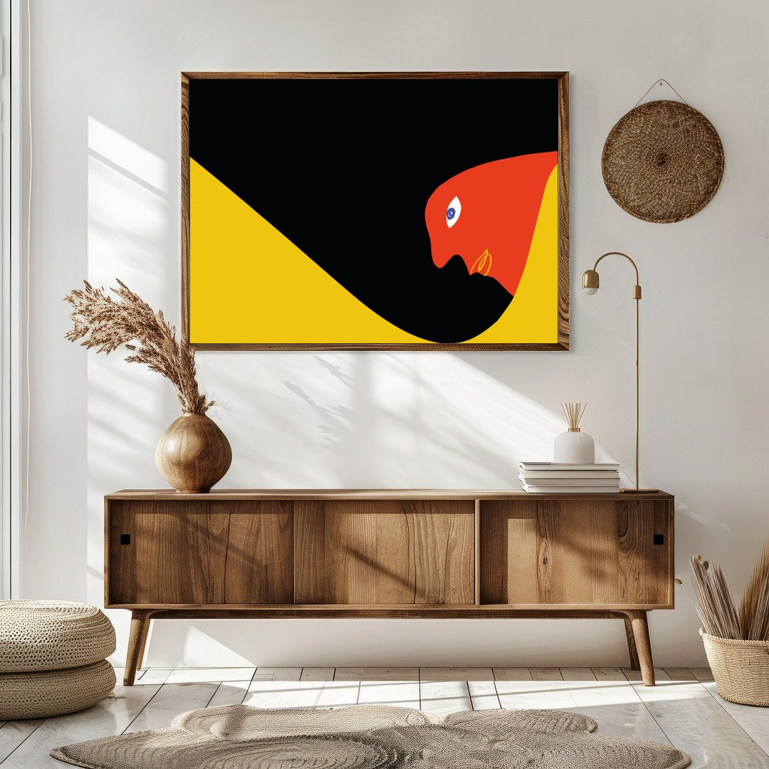 This captivating abstract artwork features a striking serpent-like form in bold, contrasting for Sitting Area