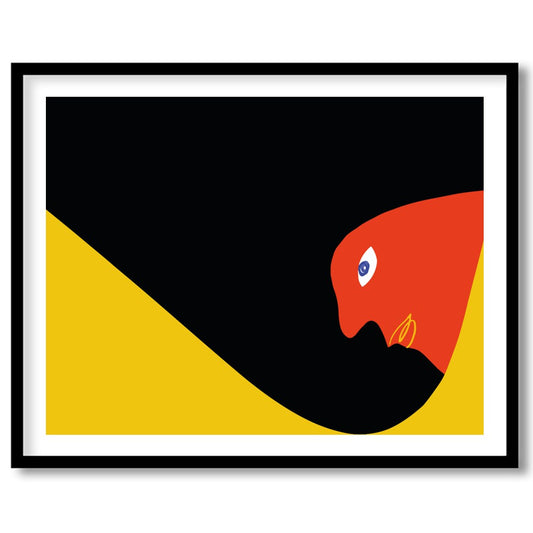 This captivating abstract artwork features a striking serpent-like form in bold, contrasting for studio