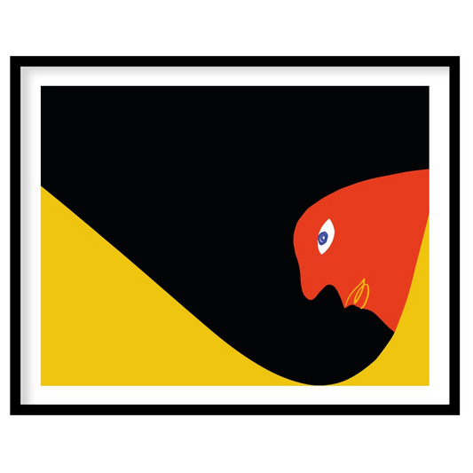 This captivating abstract artwork features a striking serpent-like form in bold, contrasting for studio