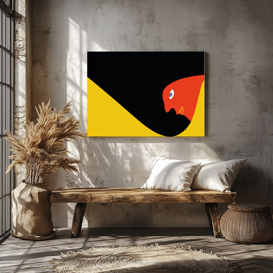 This captivating abstract artwork features a striking serpent-like form in bold, contrasting for Veranda