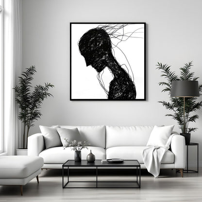 This captivating piece features a silhouette formed by a network of intricate black lines. The for Sitting Area