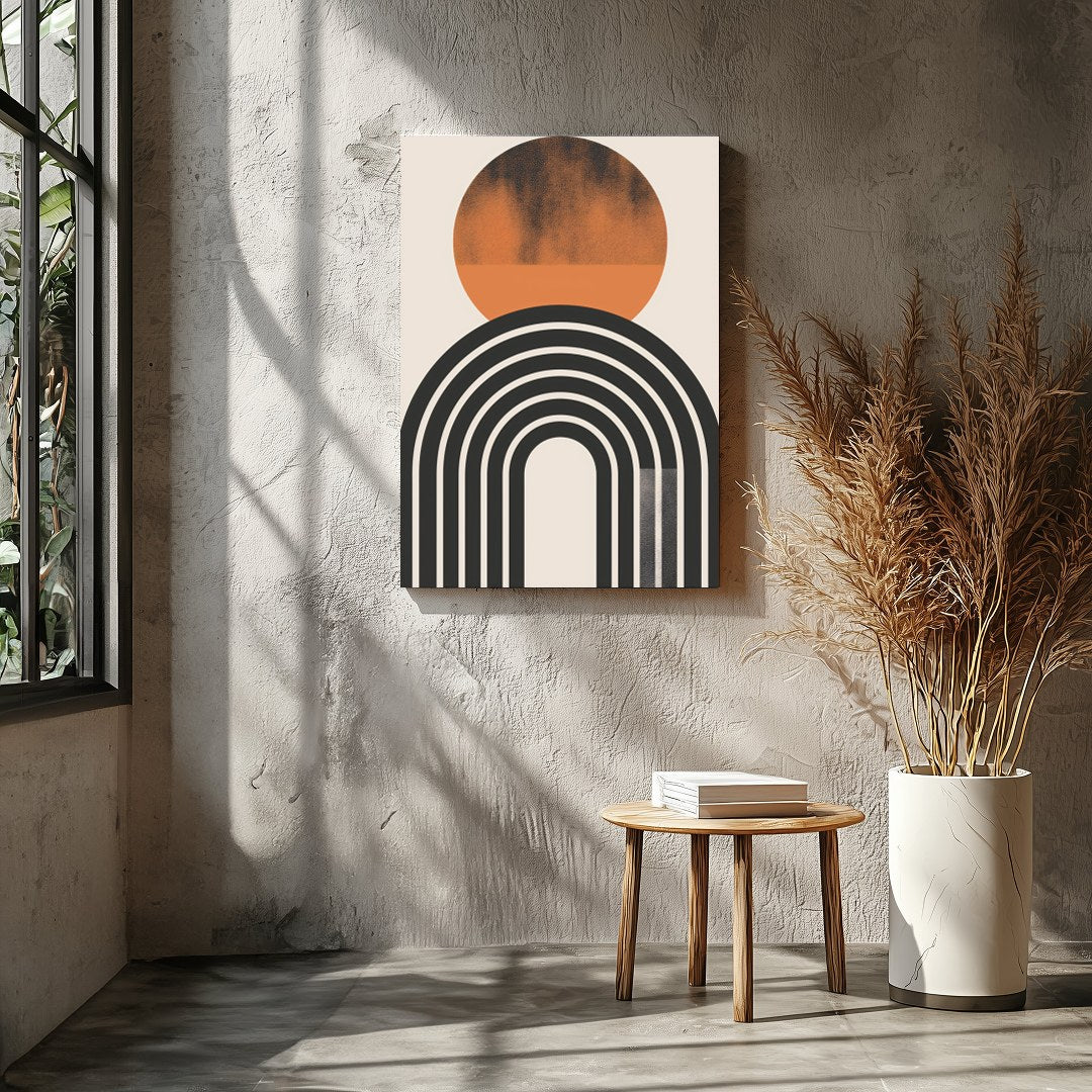Dive into minimalist elegance with this abstract art piece featuring a striking sun and arch motif. for Entrance