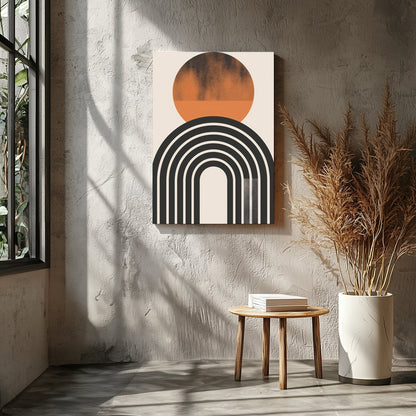 Dive into minimalist elegance with this abstract art piece featuring a striking sun and arch motif. for Entrance