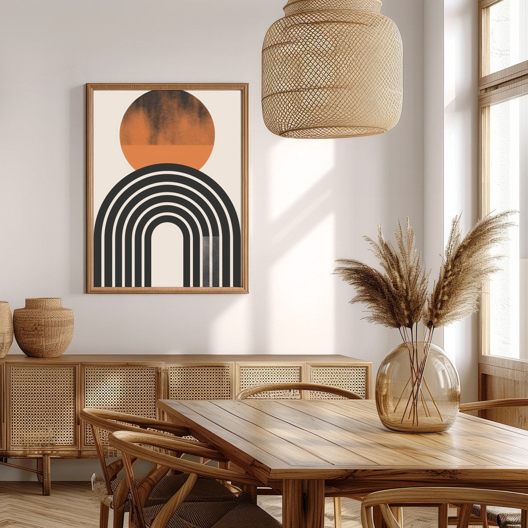Dive into minimalist elegance with this abstract art piece featuring a striking sun and arch motif. for Extra Kitchen