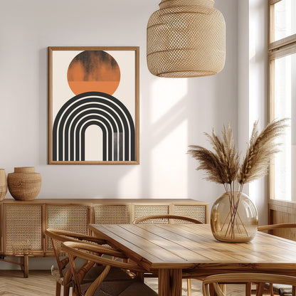 Dive into minimalist elegance with this abstract art piece featuring a striking sun and arch motif. for Extra Kitchen