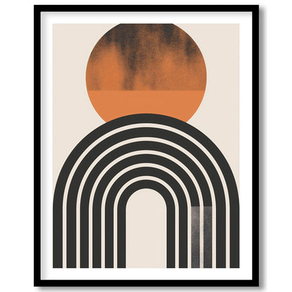 Dive into minimalist elegance with this abstract art piece featuring a striking sun and arch motif. for space