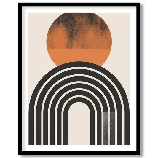 Dive into minimalist elegance with this abstract art piece featuring a striking sun and arch motif. for space