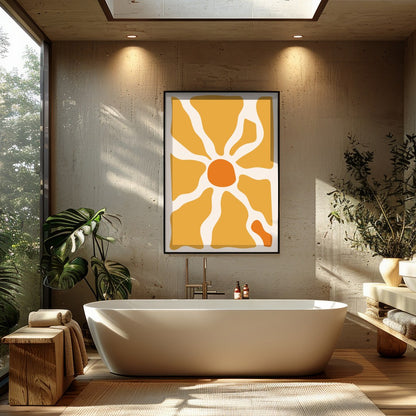 Illuminate your space with this vibrant abstract piece that captures the essence of a sunrise. Its for Bathroom