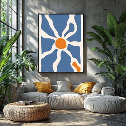 This captivating wall art piece features an interplay of flowing blue and warm terracotta forms, for Balcony