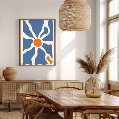 This captivating wall art piece features an interplay of flowing blue and warm terracotta forms, for Extra Kitchen