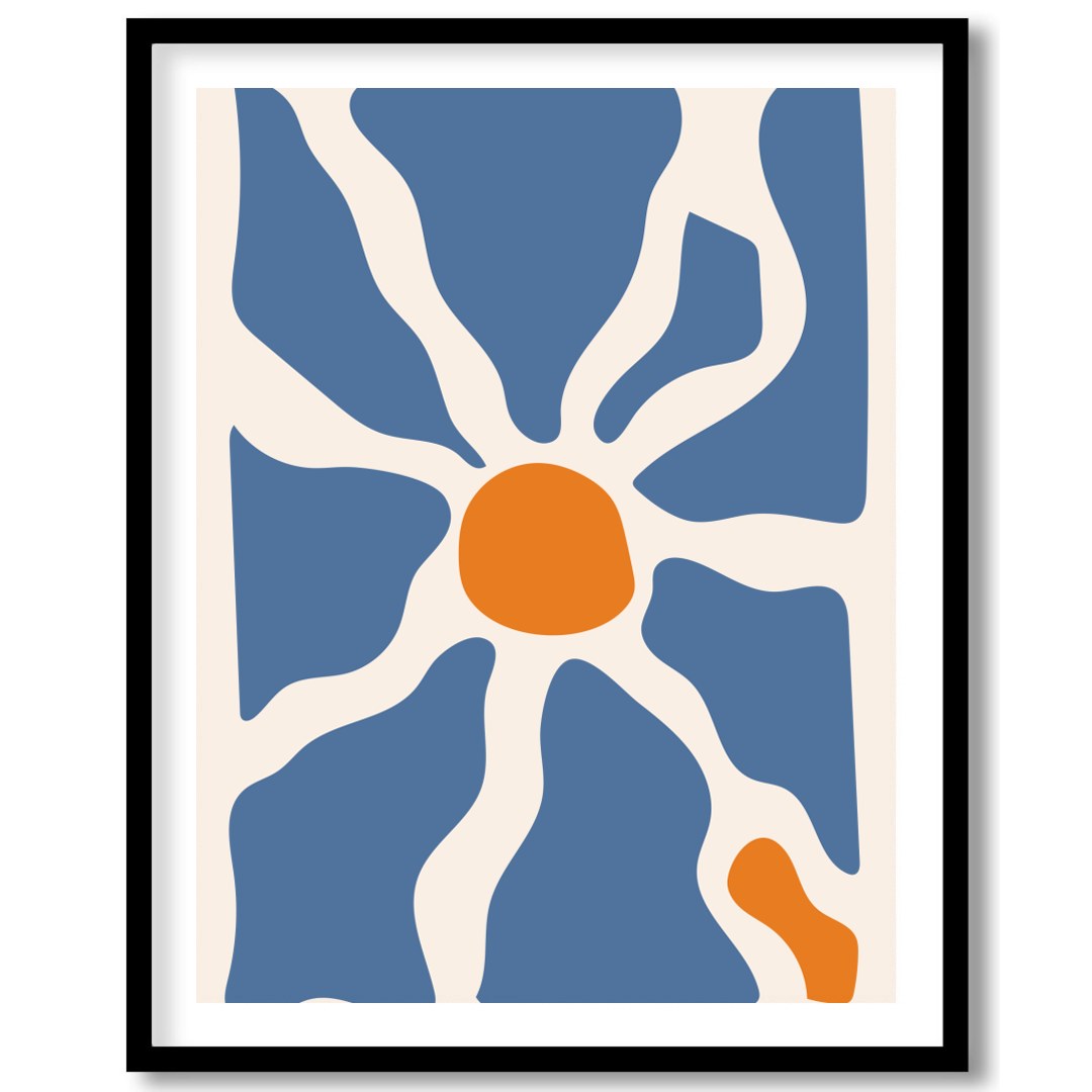 This captivating wall art piece features an interplay of flowing blue and warm terracotta forms, for sanctuary