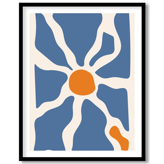 This captivating wall art piece features an interplay of flowing blue and warm terracotta forms, for sanctuary