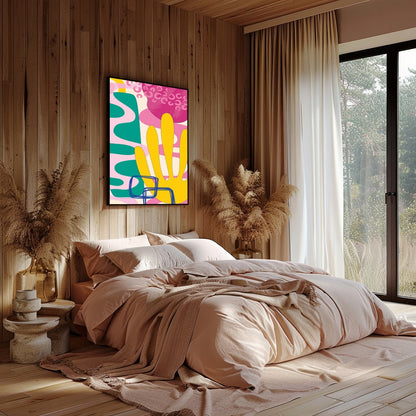 This vibrant abstract piece captures the essence of a harmonious sunrise with its bold and fluid for Bedroom