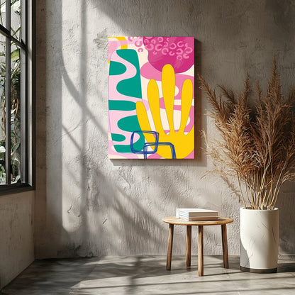 This vibrant abstract piece captures the essence of a harmonious sunrise with its bold and fluid for Entrance