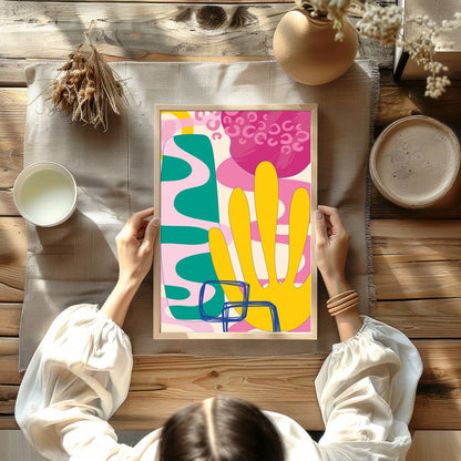 This vibrant abstract piece captures the essence of a harmonious sunrise with its bold and fluid for Kitchen