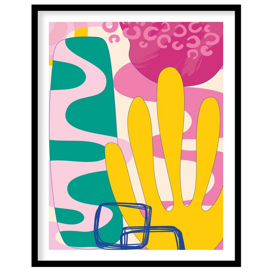 This vibrant abstract piece captures the essence of a harmonious sunrise with its bold and fluid for living-space