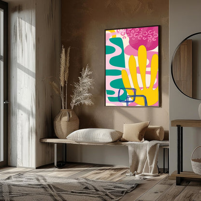 This vibrant abstract piece captures the essence of a harmonious sunrise with its bold and fluid for nook