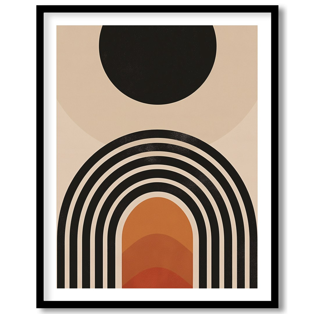 Elevate your space with this stunning mid-century modern artwork, featuring a bold sun and layered for sanctuary