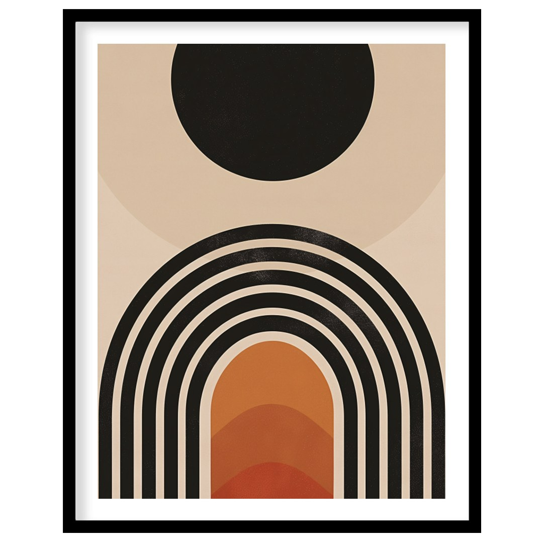 Elevate your space with this stunning mid-century modern artwork, featuring a bold sun and layered for sanctuary