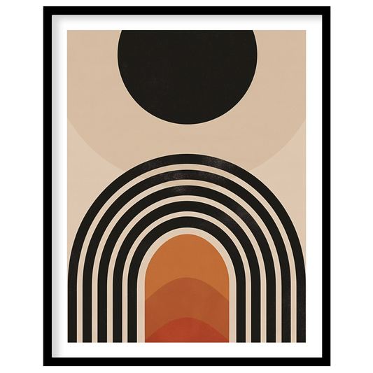 Elevate your space with this stunning mid-century modern artwork, featuring a bold sun and layered for sanctuary